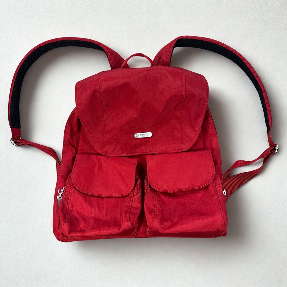 Baggallini Red Nylon Backpack Lightweight Travel Bag Adjustable Straps Pockets